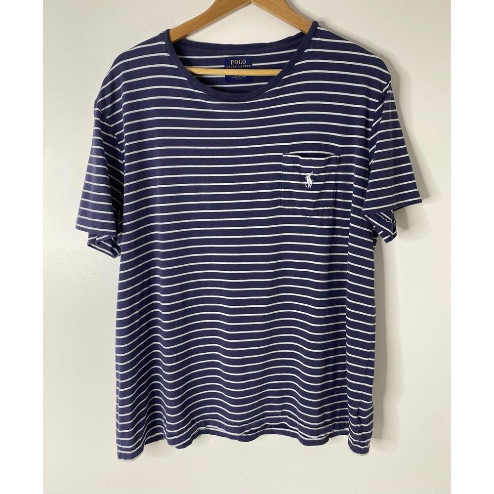 Polo Ralph Lauren T-Shirt Men's XL Blue White Striped Short Sleeve